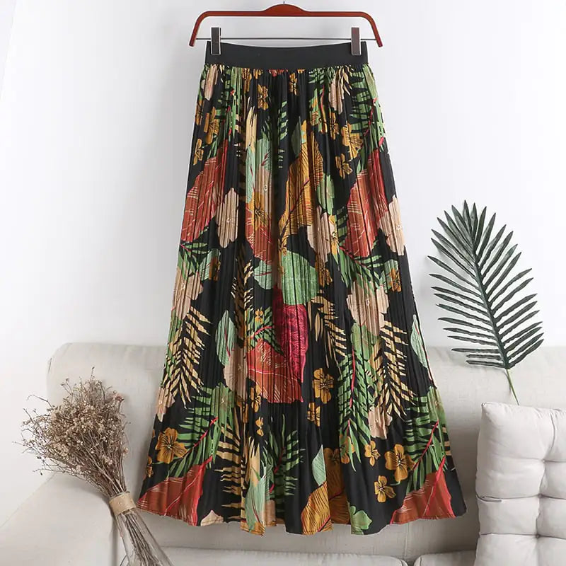 Jupe plissée taille haute en mousseline de soie à motif floral