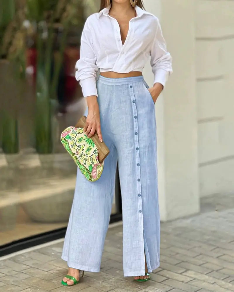 Ensemble deux pièces décontracté pour femme : chemise et pantalon