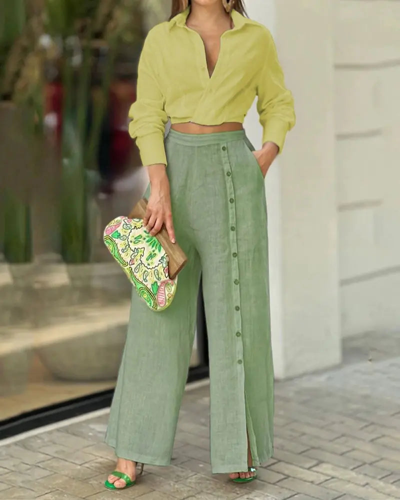 Ensemble deux pièces décontracté pour femme : chemise et pantalon