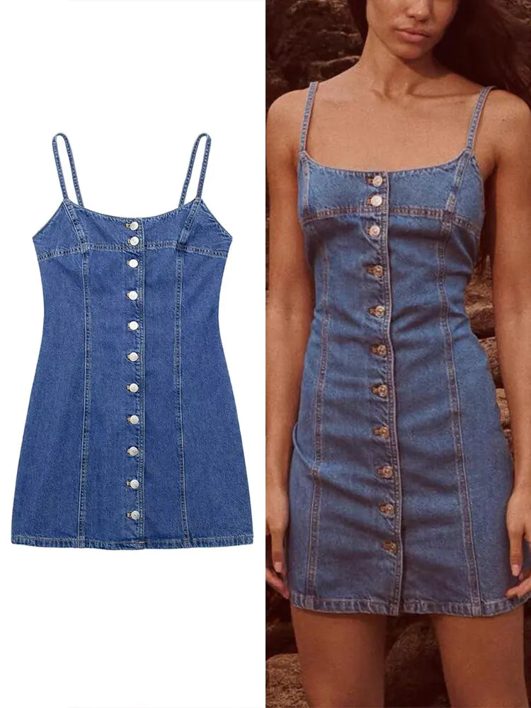 Robe courte en jean slim dos nu