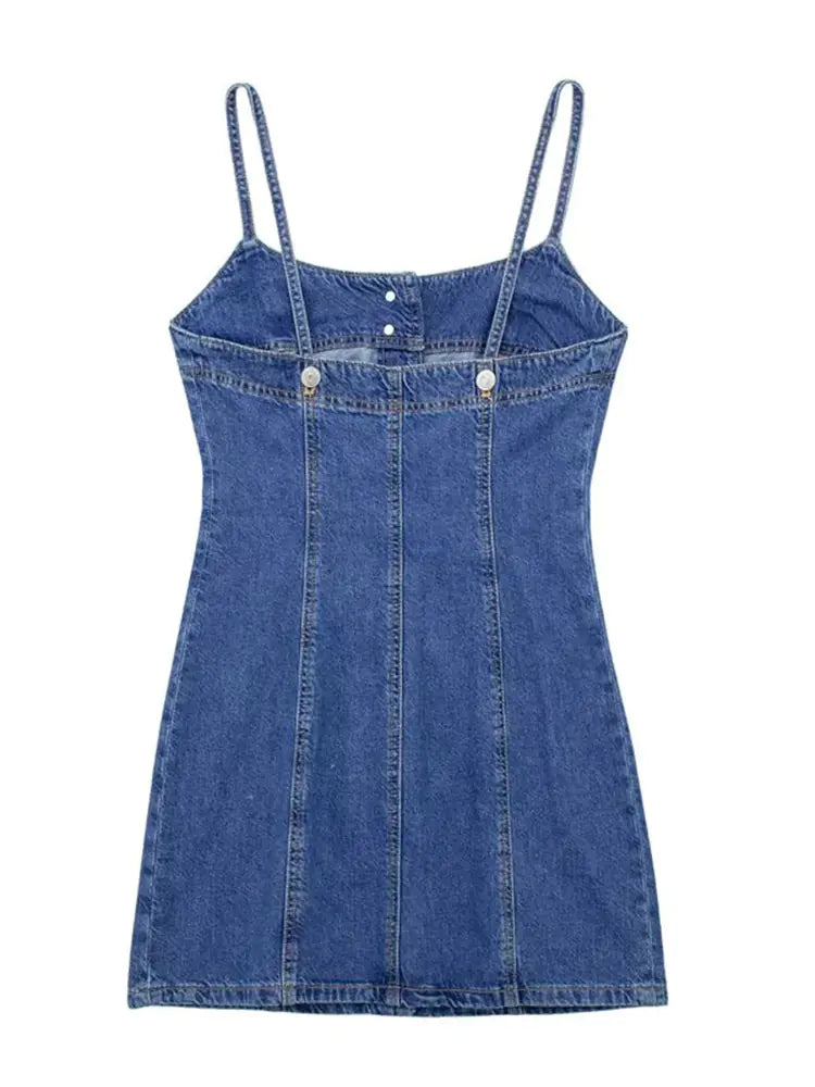 Robe courte en jean slim dos nu
