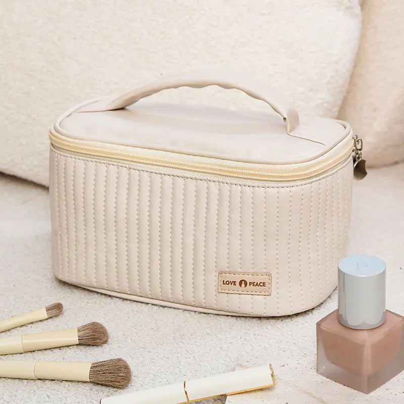 Grande trousse de maquillage en cuir synthétique de style coréen pour femme