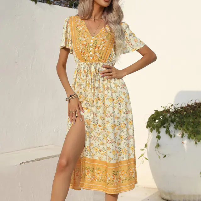 Robe bohème à manches courtes