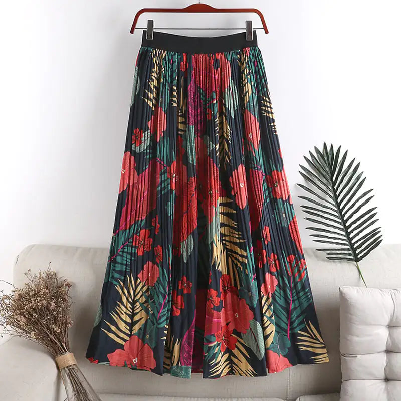 Jupe plissée taille haute en mousseline de soie à motif floral