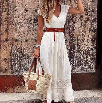 Robe longue en dentelle de coton