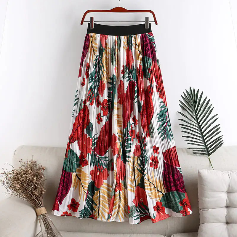 Jupe plissée taille haute en mousseline de soie à motif floral