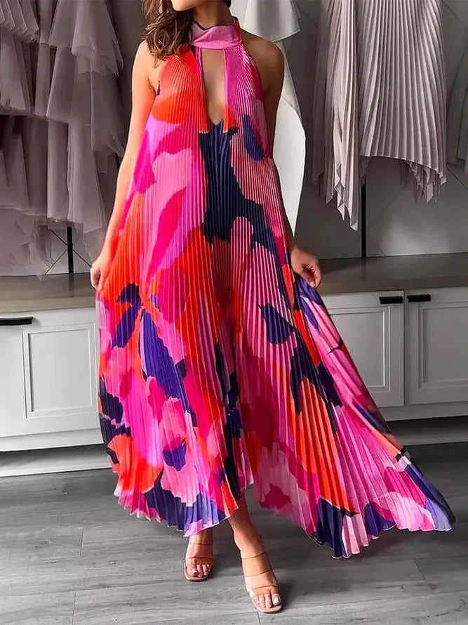 Robe imprimée dos nu à col en V profond pour l'été