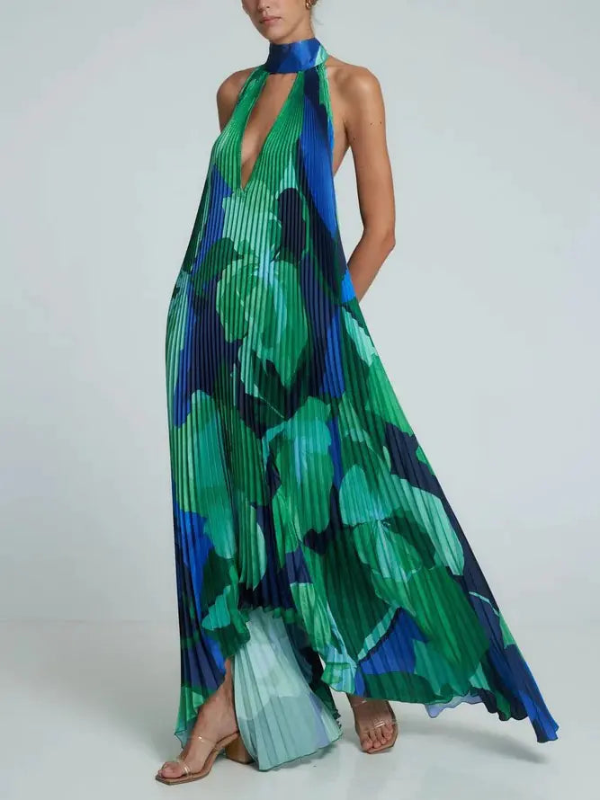 Robe imprimée dos nu à col en V profond pour l'été