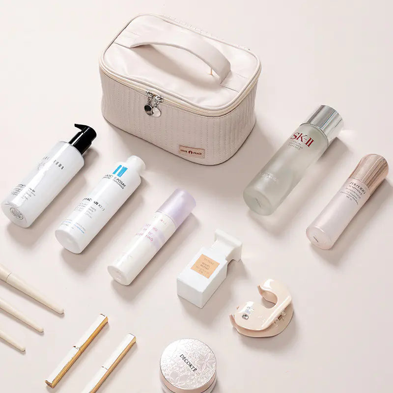 Grande trousse de maquillage en cuir synthétique de style coréen pour femme