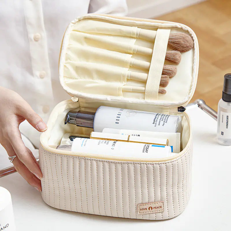 Grande trousse de maquillage en cuir synthétique de style coréen pour femme