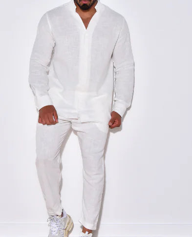 Ensemble en lin pour homme - combinaison à manches longues et pantalon