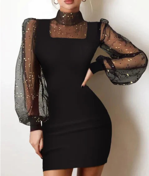 Robe en maille à manches longues et col rond