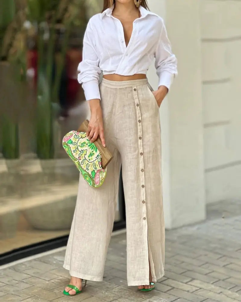 Ensemble deux pièces décontracté pour femme : chemise et pantalon