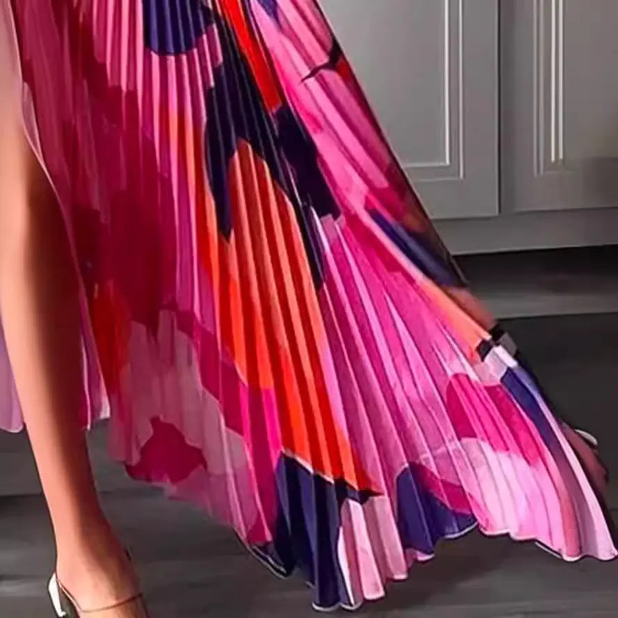 Robe imprimée dos nu à col en V profond pour l'été