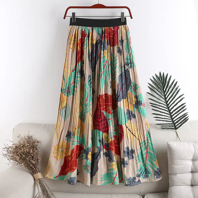 Jupe plissée taille haute en mousseline de soie à motif floral