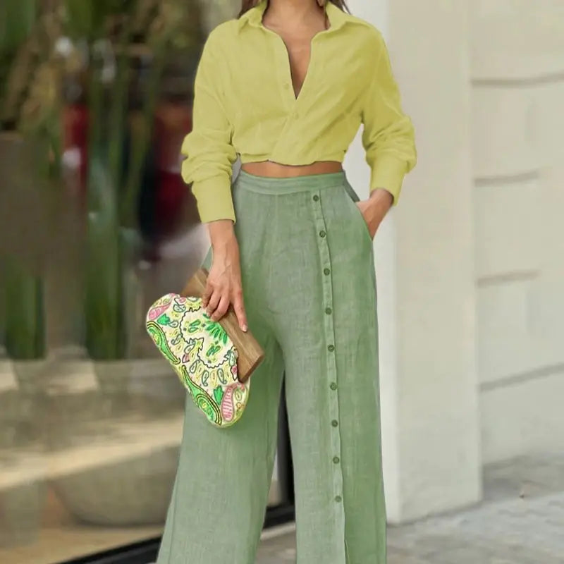 Ensemble deux pièces décontracté pour femme : chemise et pantalon