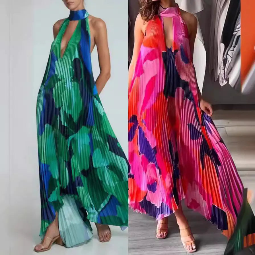 Robe imprimée dos nu à col en V profond pour l'été