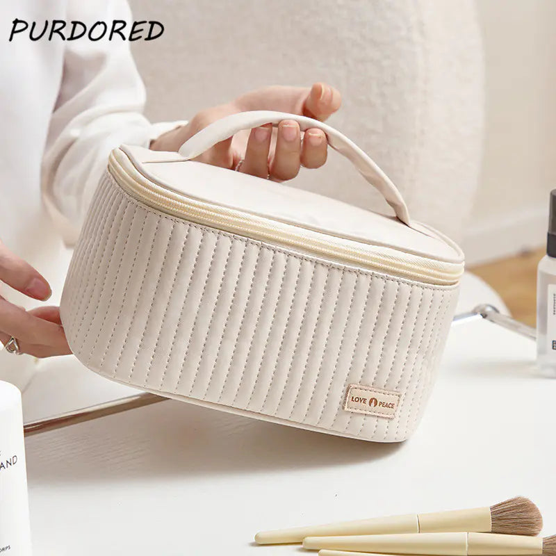 Grande trousse de maquillage en cuir synthétique de style coréen pour femme