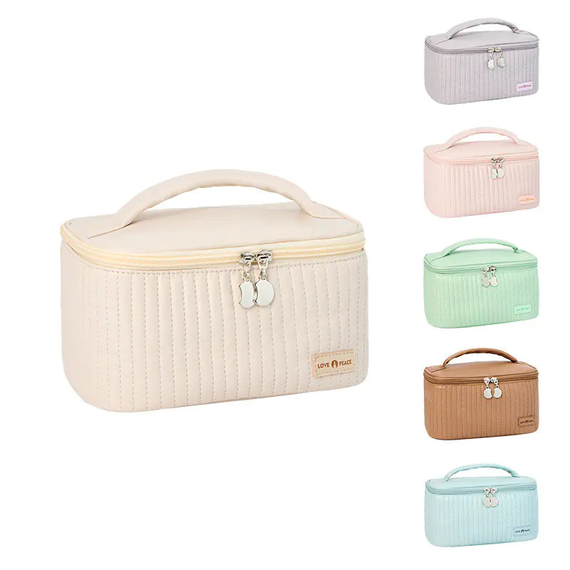 Grande trousse de maquillage en cuir synthétique de style coréen pour femme