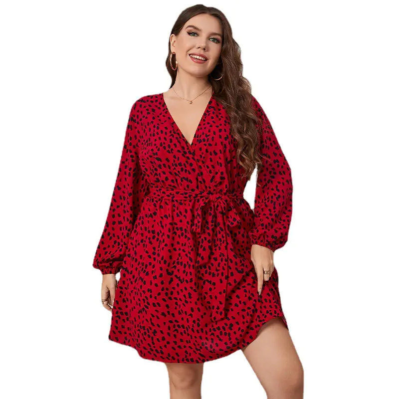 Robe de plage bohème à col en V et imprimé léopard pour femme, grandes tailles, tailles XL à 4XL