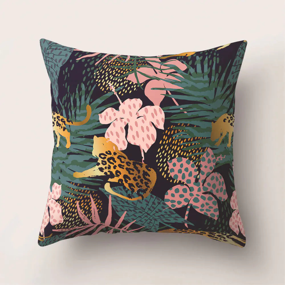 Tropical Rainforest Leaf Animal Print Cushion Cover