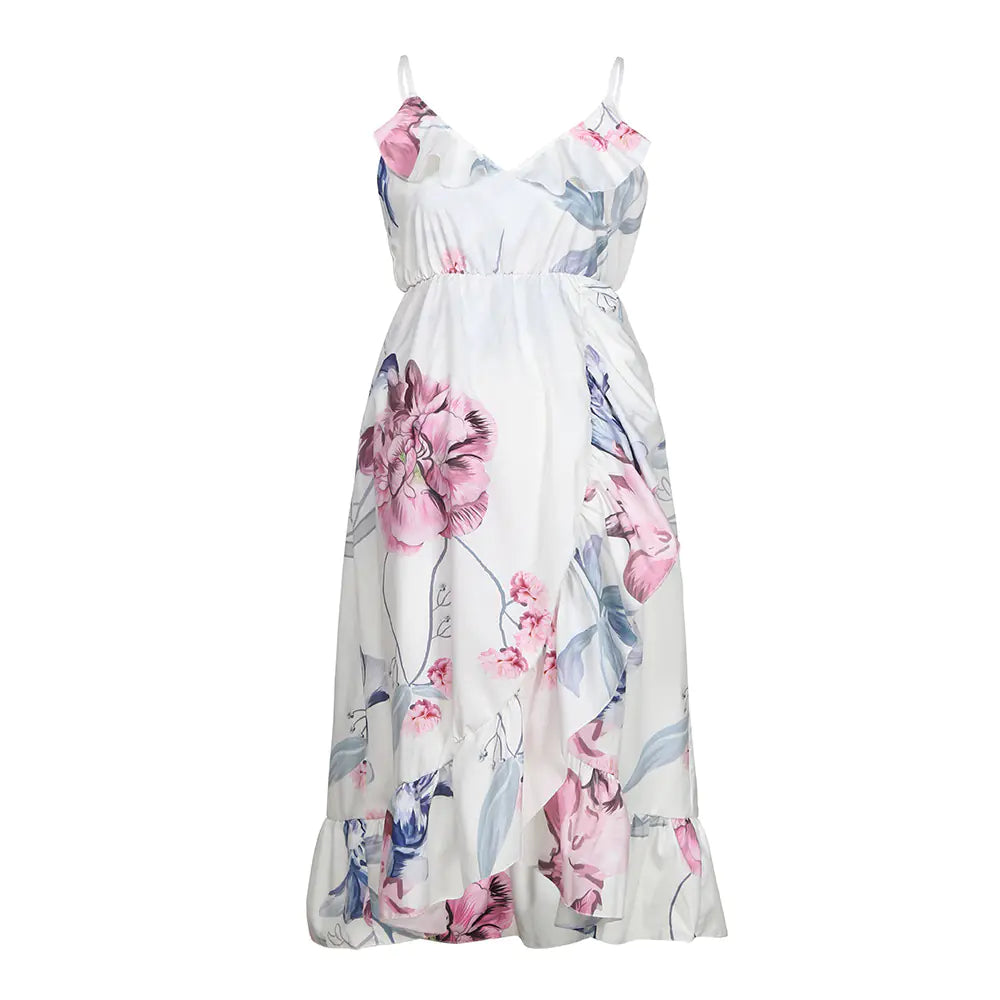 Robe de maternité à imprimé floral et ourlet à volants