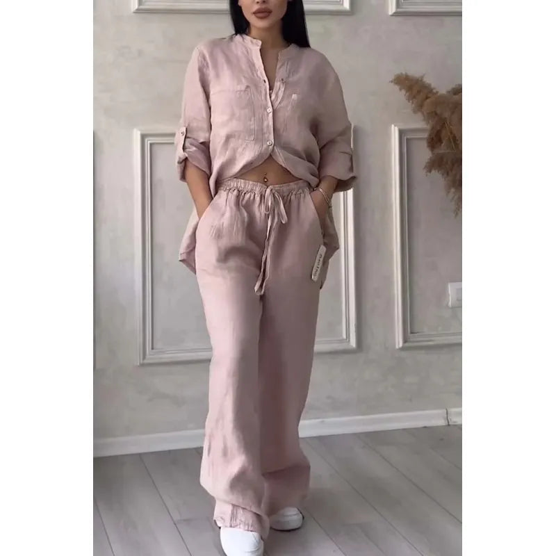 Pantalon à Jambes Larges et Haut à Lacets pour Femme, Ensemble Deux Pièces