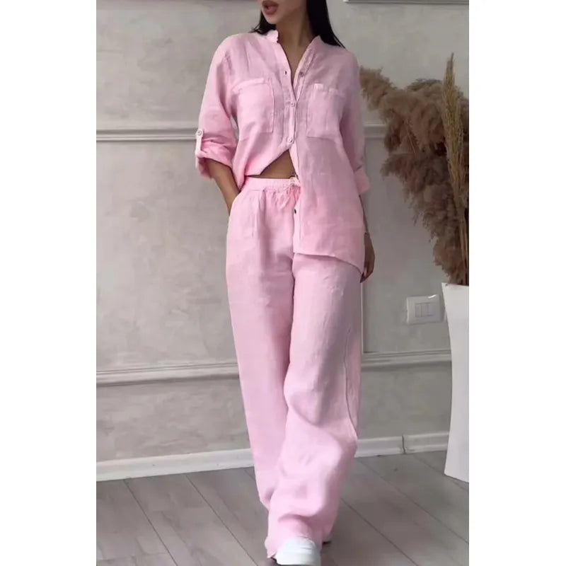 Pantalon à Jambes Larges et Haut à Lacets pour Femme, Ensemble Deux Pièces