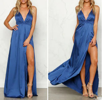 Robe longue d'été dos nu à col en V profond