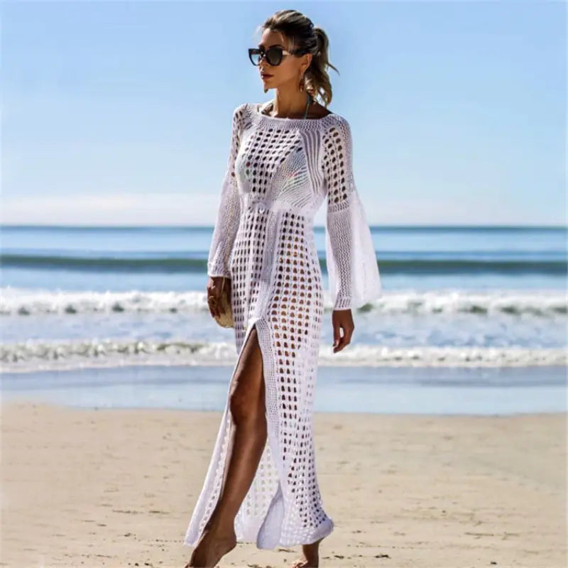 Robe - Tenue de plage avec manches évasées en tricot