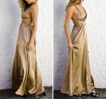 Robe longue d'été dos nu à col en V profond