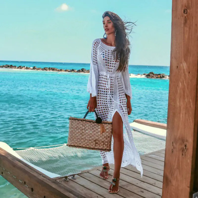 Robe - Tenue de plage avec manches évasées en tricot