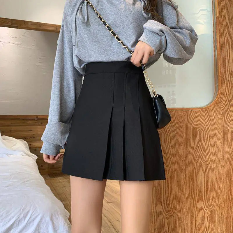 Jupe trapèze taille haute plissée slim