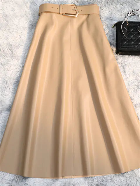 Jupe longue classique en similicuir avec ceinture