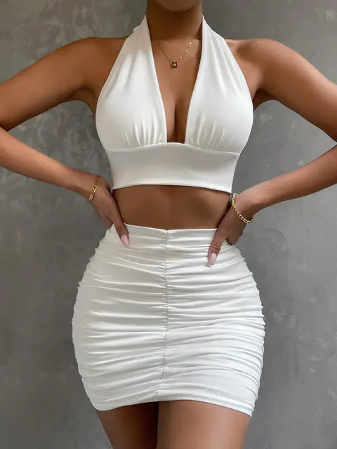 Ensemble robe dos nu croisée pour femme avec col en V