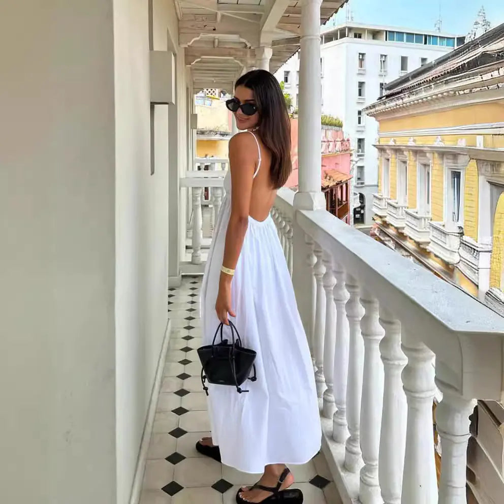 Robe d'été décontractée à col en V et dos nu pour femme