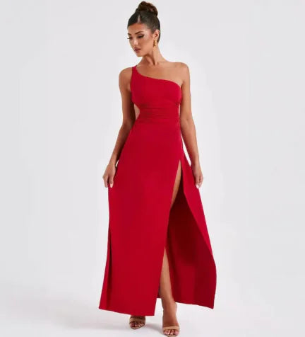 Robe longue fendue dos nu à lacets