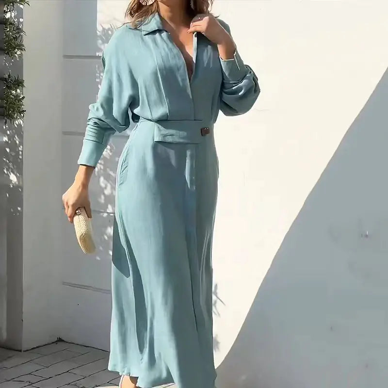 Robe décontractée taille haute à manches longues pour femme