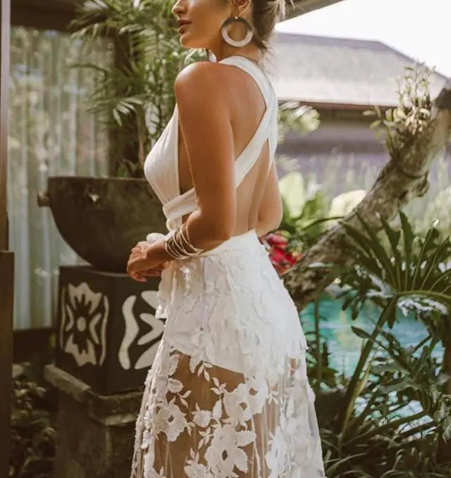 Robe longue en dentelle