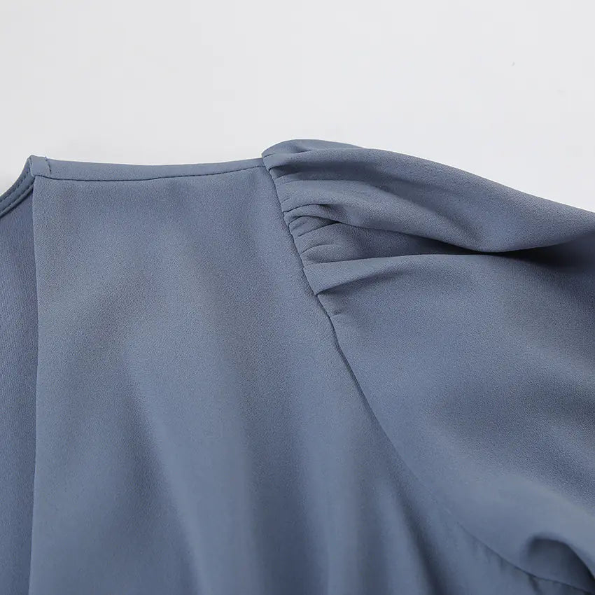 Robe à manches lanternes et col en V - Style rétro élégant
