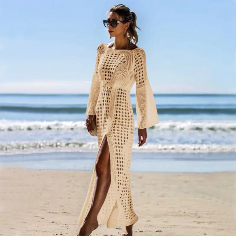 Robe - Tenue de plage avec manches évasées en tricot