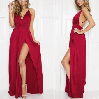 Robe longue d'été dos nu à col en V profond