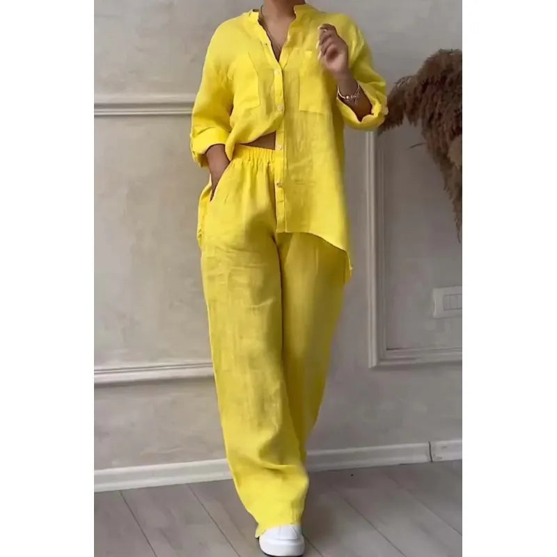 Pantalon à Jambes Larges et Haut à Lacets pour Femme, Ensemble Deux Pièces