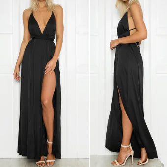 Robe longue d'été dos nu à col en V profond