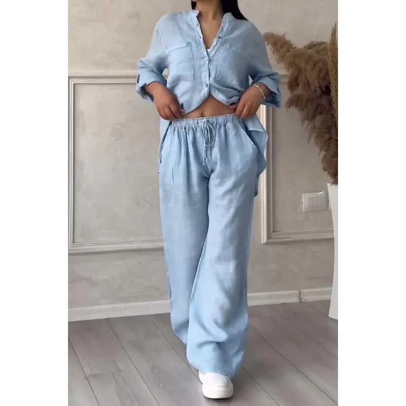 Pantalon à Jambes Larges et Haut à Lacets pour Femme, Ensemble Deux Pièces
