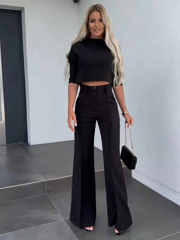 Ensemble haut uni et pantalon large pour femme