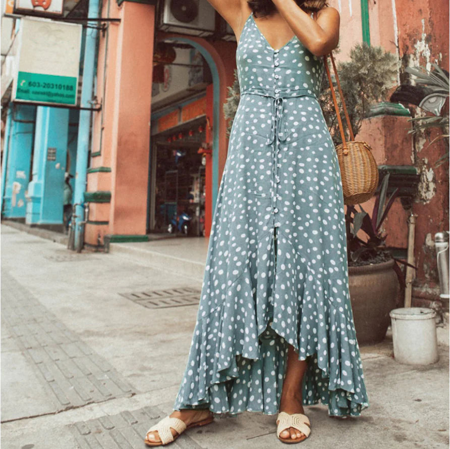 Robe de plage bohème à pois et volants