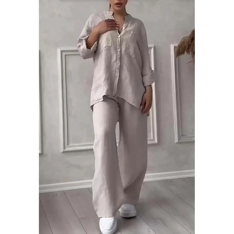 Pantalon à Jambes Larges et Haut à Lacets pour Femme, Ensemble Deux Pièces