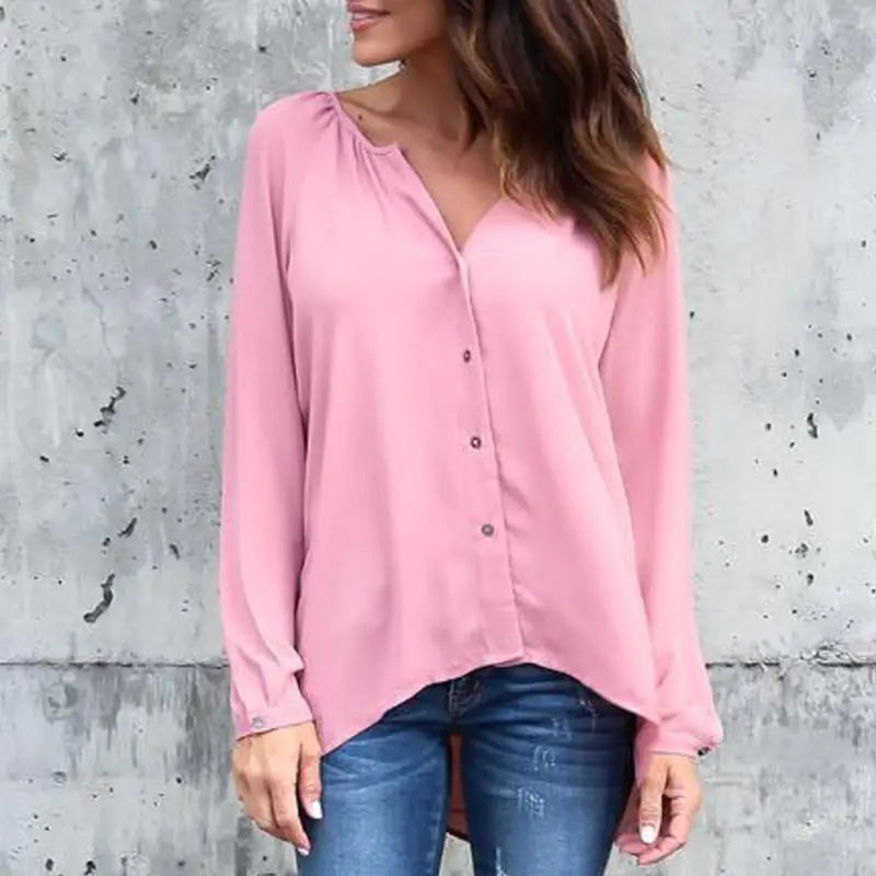 Chemisier boutonné en mousseline à col en V pour femme
