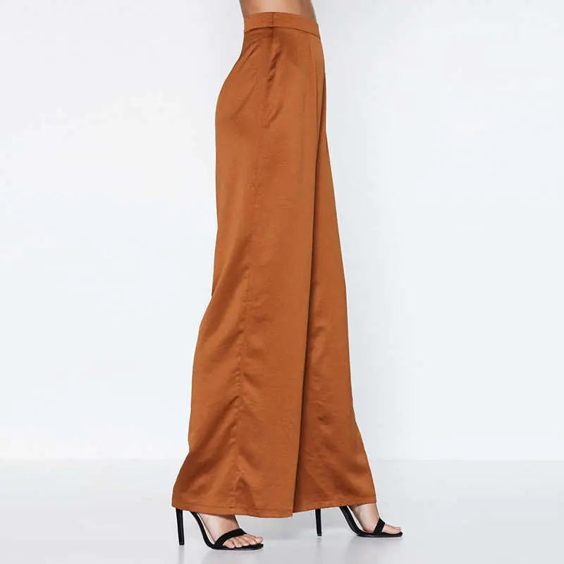 Pantalon large décontracté taille haute couleur camel